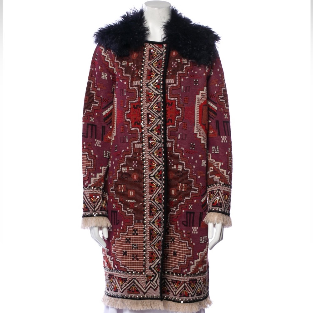 Tory Burch Tapestry Coat -Fur Collar Detachable BNWOT